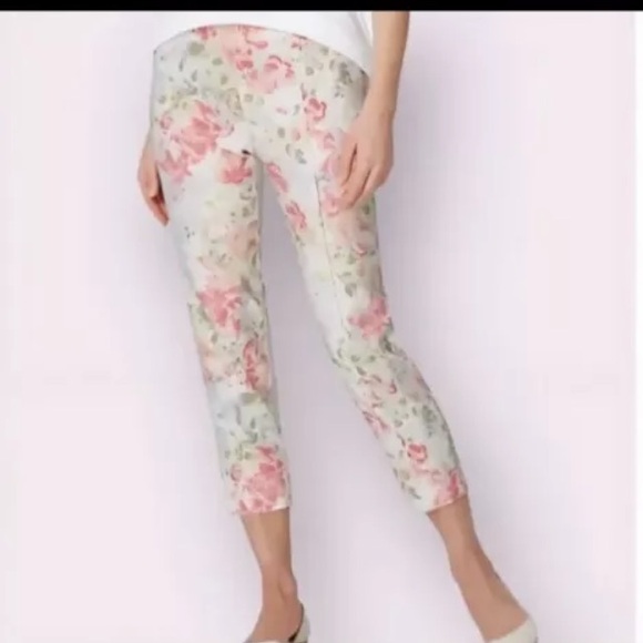 J. Jill Pants - J. Jill Linen Stretch Floral Crop Pants Mid Rise Tapered Leg Pull-on women’s S￼